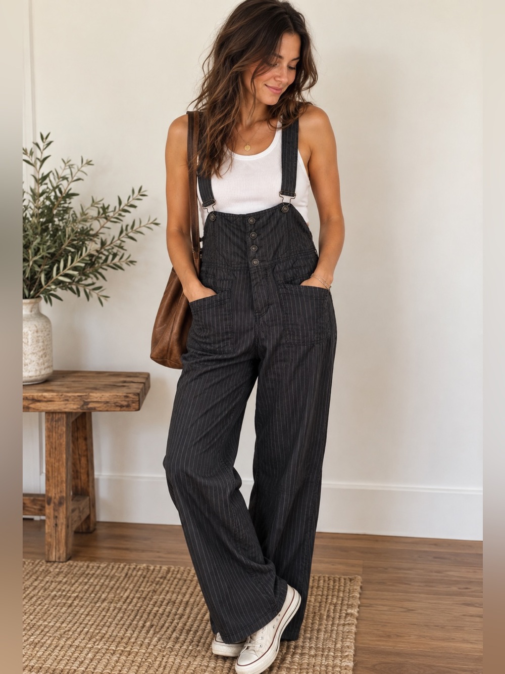𝅺New! Free People Pinstripe High Waisted Suspender Overalls size 2
